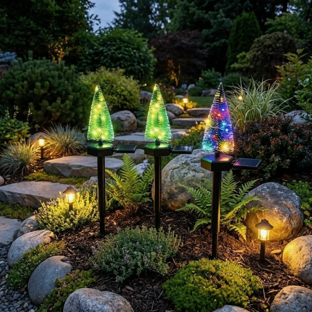 Simulated Solar Christmas Tree Lights Waterproof Creative Landscape Lawn Lamp Ground Mounted Warm/Colorful Light