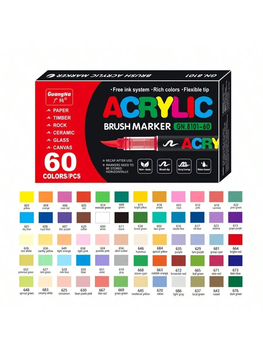 GuangNa 12/24/72/168/288 Kleuren Acrylverfmarkers, Zachte Penseel Studenten Graffiti Schilderstiftenset, Festival Cadeau DIY Markers