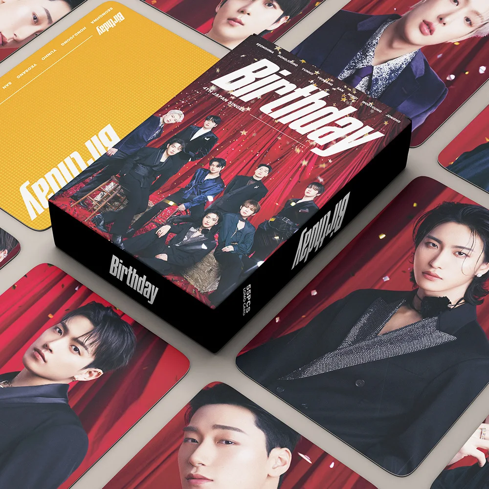 55pcs/Set Kpop ATEEZ 4th Japan Single Birthday Boxed Card High Quality HD Photo Korean Style LOMO Card Fans Collections Card