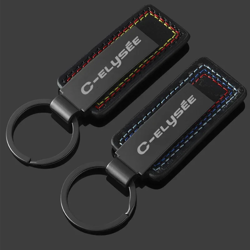 

Carbon Fiber Leather Car Alloy Keychain Key Chain Rings Gift for Citroen C-ELYSEE Logo 2024 Keyrings Buckle Pendant Accessories