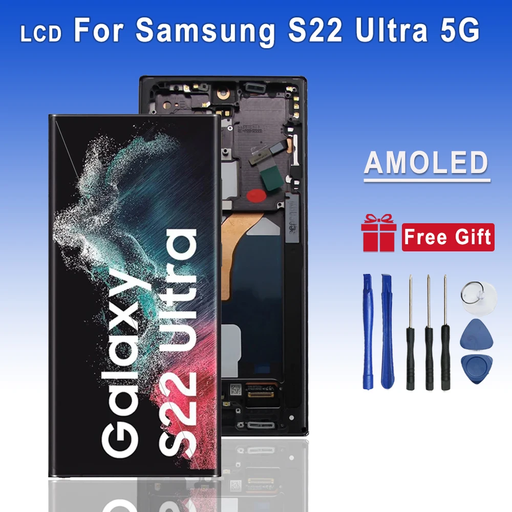 SUPER AMOLED Display For Samsung S22 Ultra 5G LCD Touch Screen Digitizer Assembly Replace Parts For Samsung S908 S908B S908U LCD