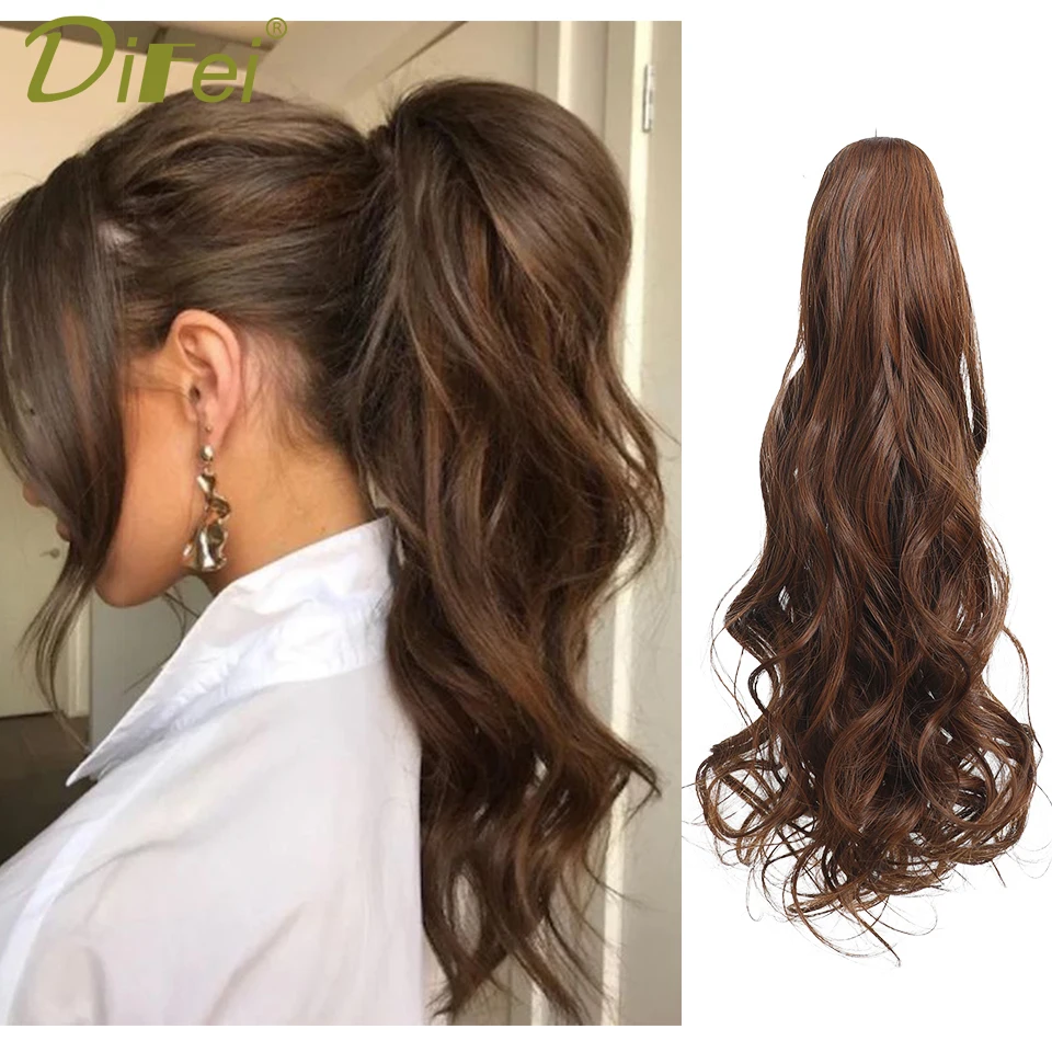 

DIFEI Ponytail Synthetic Wig Female Natural Straight Ponytail Wavy Drawstring Fluffy High Temperature Silk Wavy Wig Ponytail