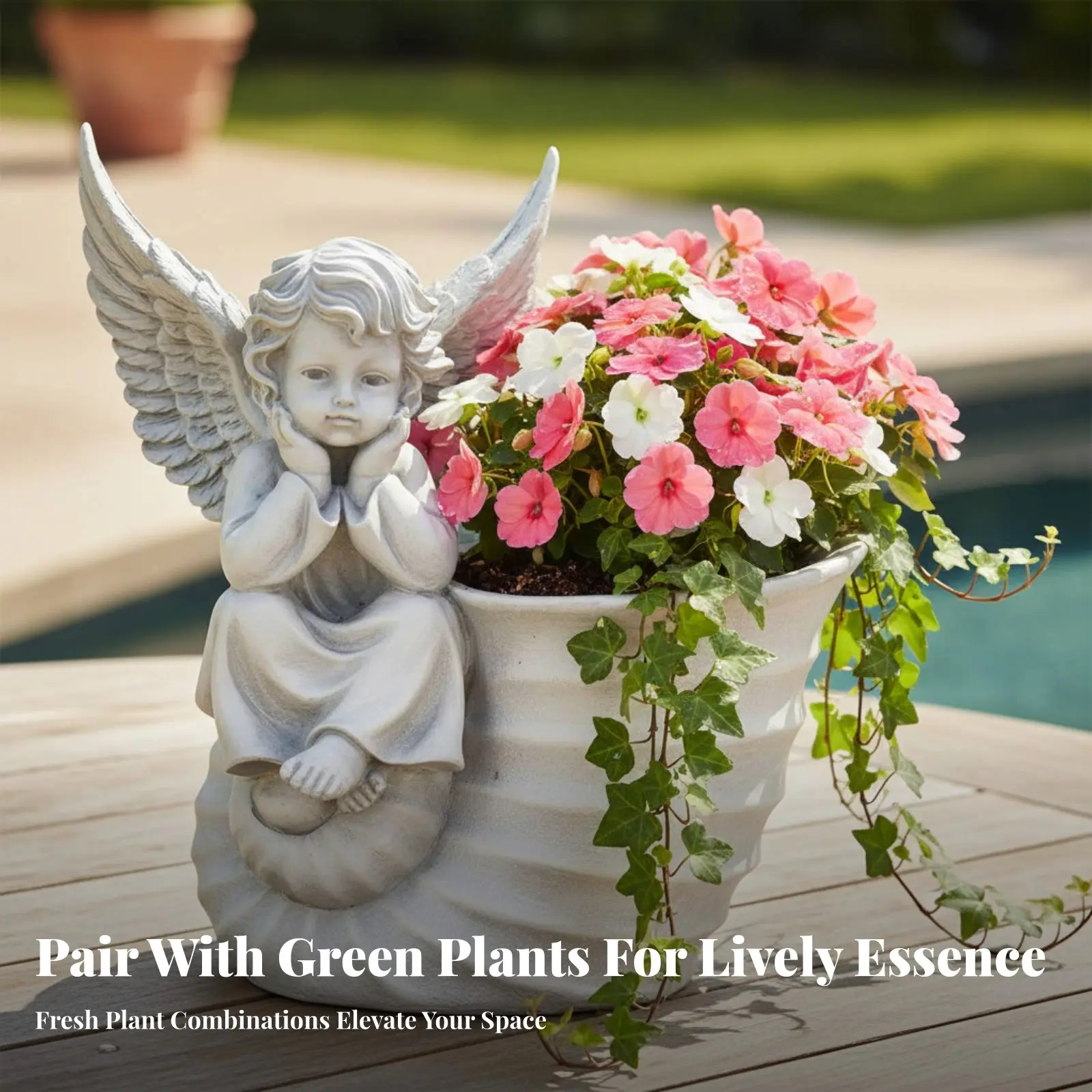 Angel Statue Planter Elegant Design Angel Statue Flowerpot Resin Sculpture Pot for Balcony, Patio, Porch