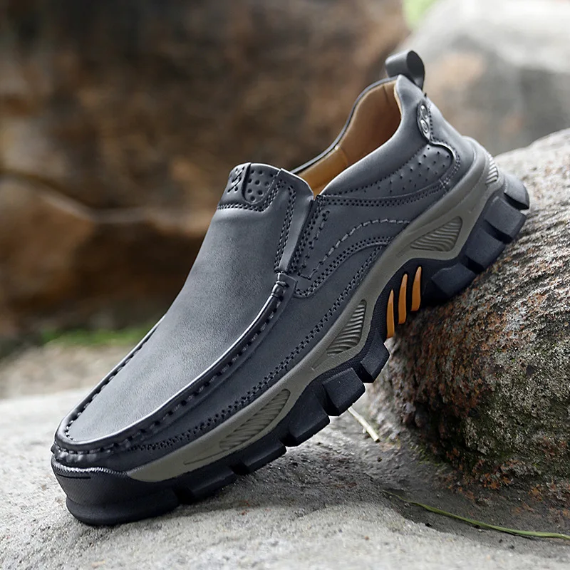 Men's Genuine Leather Casual Shoes Big Size Outdoor Walking Hiking Sneakers Custom Comfortable Breathable Durable