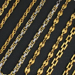 USENSET Men's Stainless Steel Chains Necklace Gold Color Handmade 18k Gold Plated Chains Individuality Jewelry Gifts