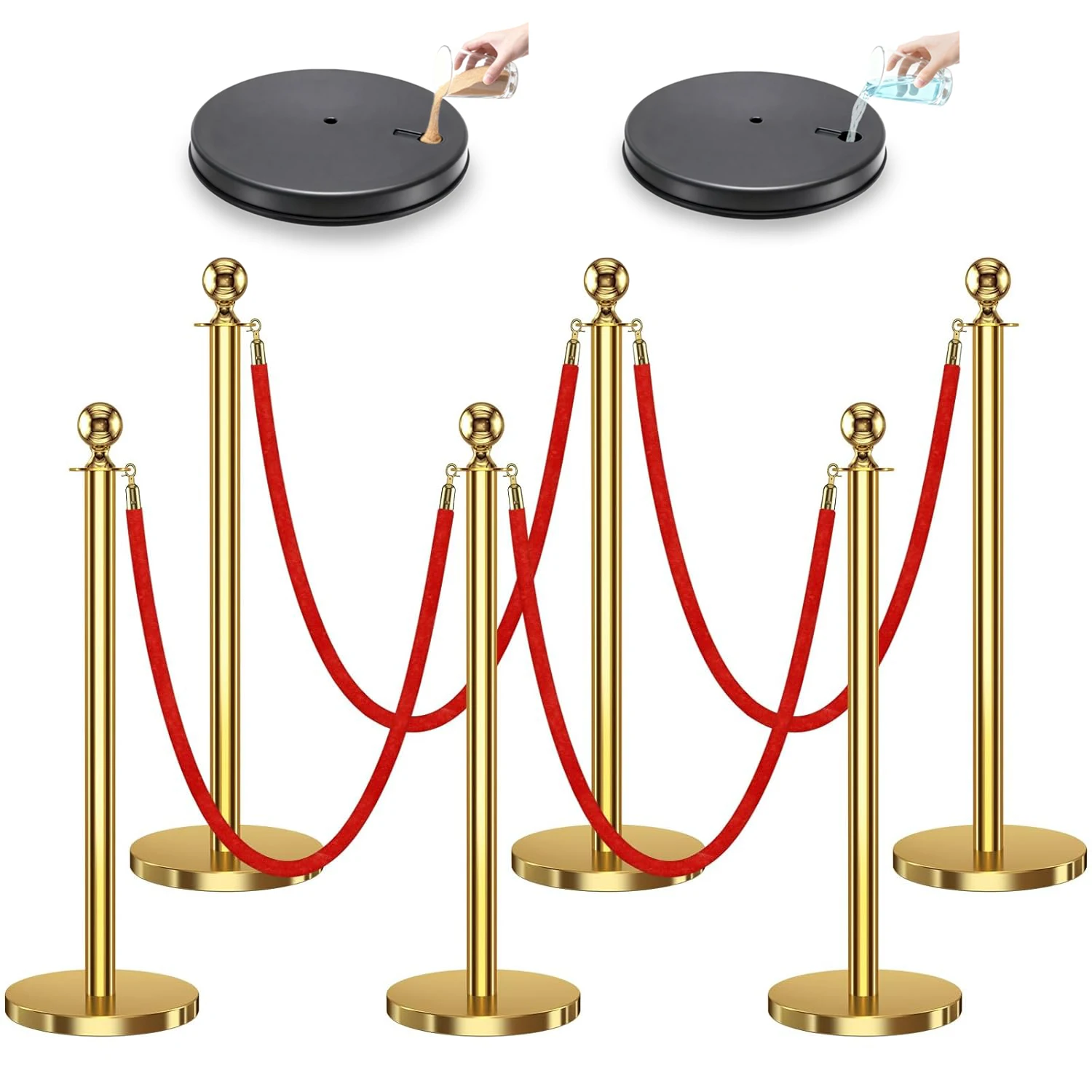 

Золотой набор из 6 барьерных конструкций с бархатными веревками, 5-футовые бархатные веревки и стойки-ограничители, барьеры из нержавеющей стали для контроля толпы, принадлежности для вечеринок, для использования на выставках