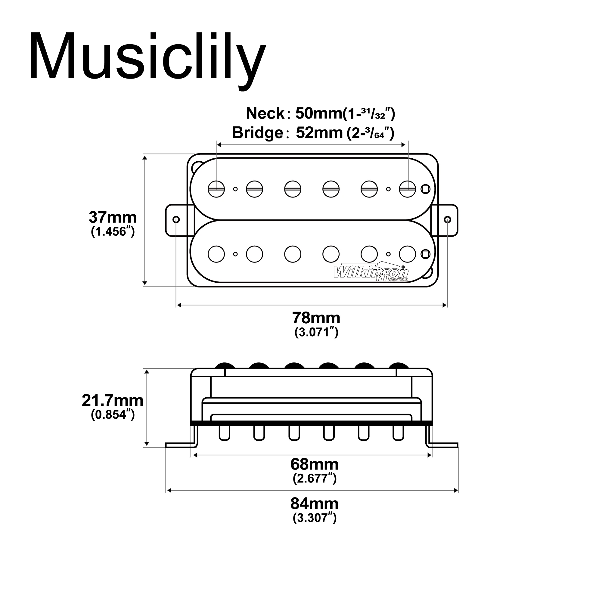 Wilkinson M Series Classic Tone Ceramic Overwound Open Style Humbucker Neck Bridge Pickup for Electric Guitar