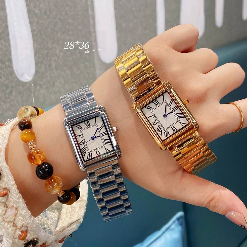 ファッションブランド腕時計女性ガールレディース 28 ミリメートル長方形かわいいスタイル鋼金属バンドクォーツ高級時計 CA187