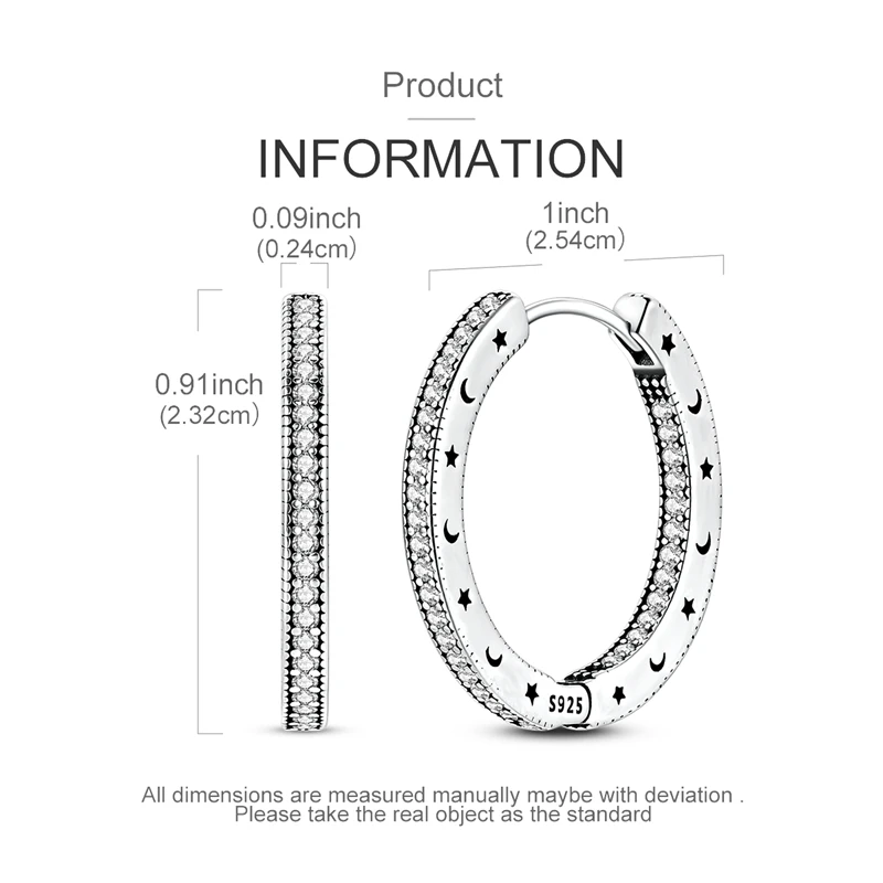 925 Sterling Silver Moon Star Huggie Hoop Earrings Paved Cubic Zirconia Inside Engraved Dainty Daily for Women Jewelry Gift