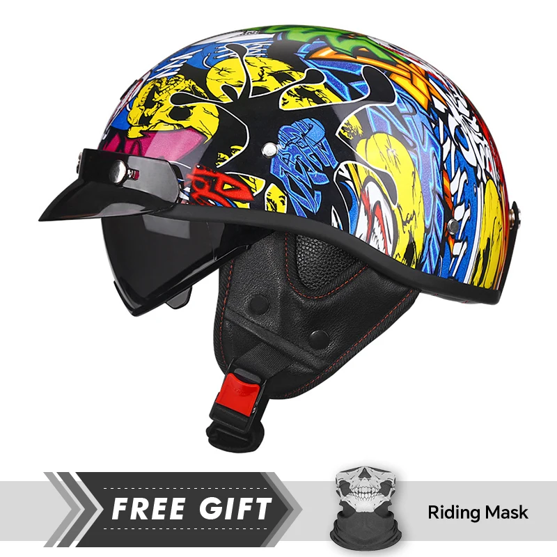 

Adult Half Face Helmet Built in HD Lenses High Quality Half Helmet Motorcycle Electric Scooter DOT Low Profile Open Half Helmet