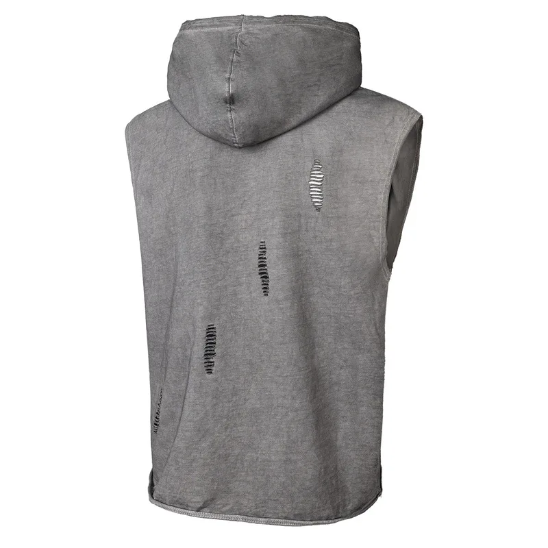 Thug Club 2026 New Star Moon Patch Embroidered Distressed Wash Ripped Men's Oversized T-Shirt Tank Top