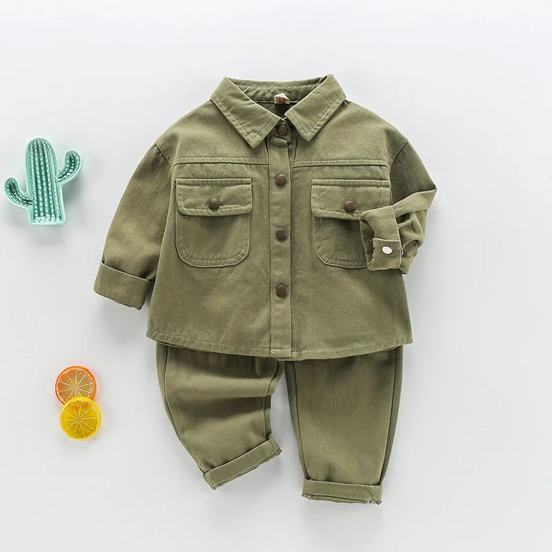 5580 Baby Clothing Set 2026 Autumn Spring New Boy's Suit Shirt Coat+Pant Cool 1-7 Years Kid's Two-piece Suit