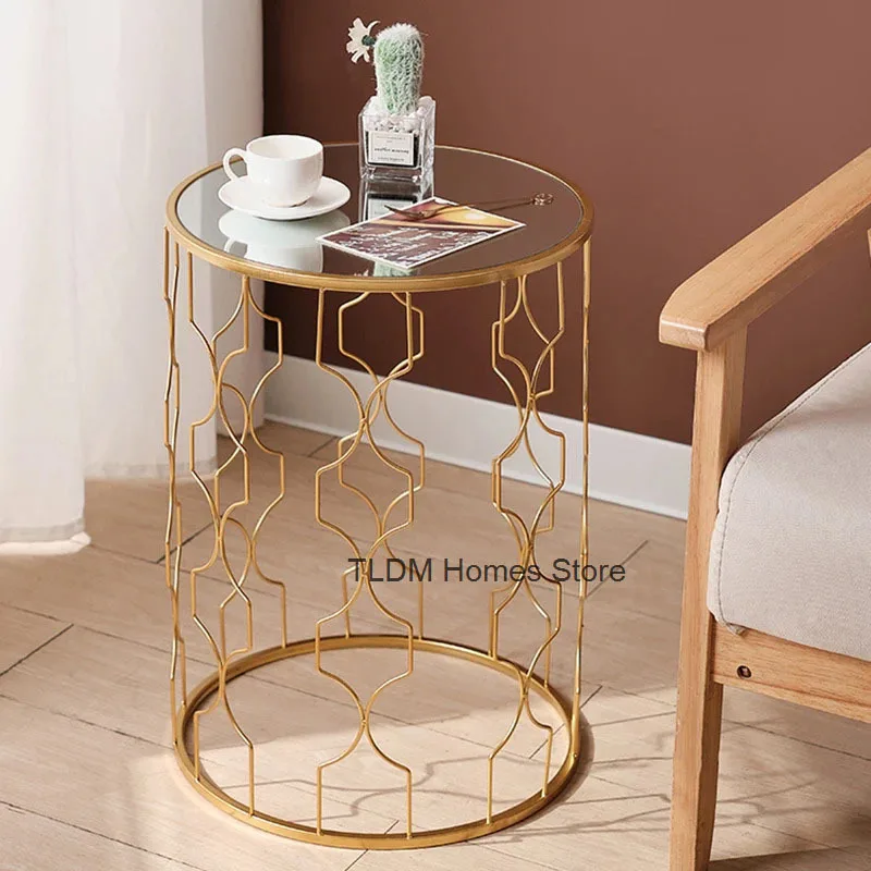 Home Iron Art Sofa Side Table Creative Mirror Coffee Tables Nordic Living Room Furniture Light Luxury Balcony Corner Table Shelf