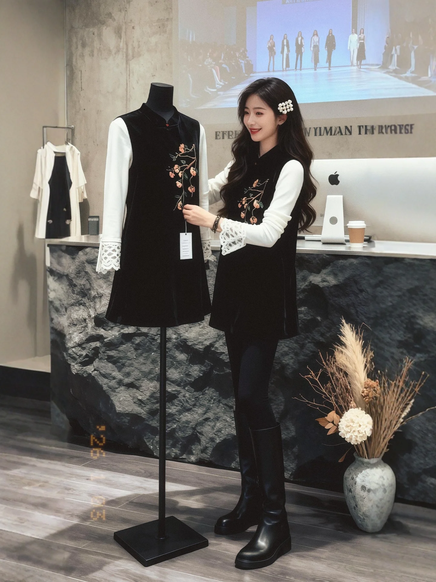 

Женский весенний модный комплект больших размеров: вышитая базовая блузка и свободный жилет с цветочным узором, повседневный, с завышенной талией