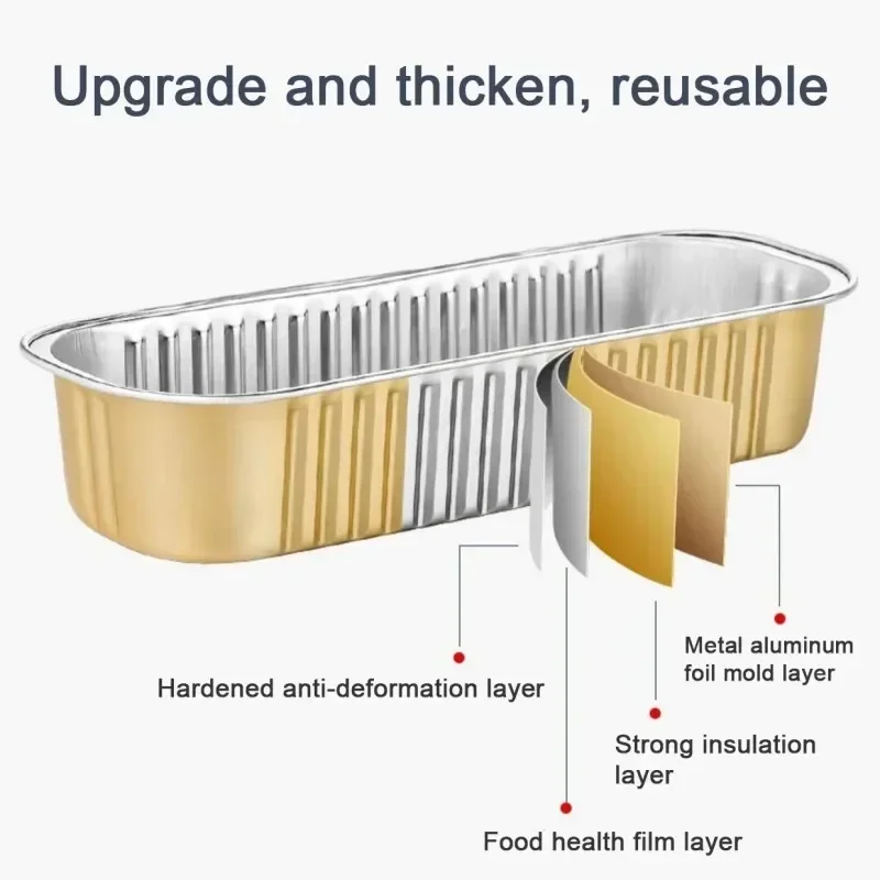 

Long Gold Foil Thickened Disposable Pans Aluminum Foil Air Fryer Baking Tray Tin Foil Pans Box Grilling Tray Kitchen Accessories
