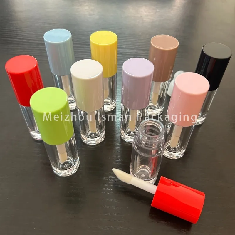 

50Pcs refillable 6ml round purple brown blue green lip gloss containers tube with big brush wand empty lipgloss bottle