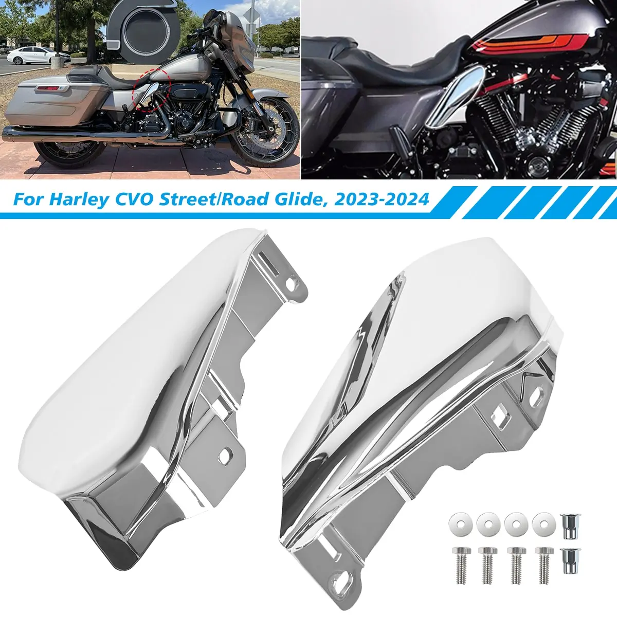 

Motorcycle Shields Air Heat Deflectors Trim Fairing Chrome Gloss Black For CVO Road Street Glide FLHXSE FLHX FLTRX 2023 2024