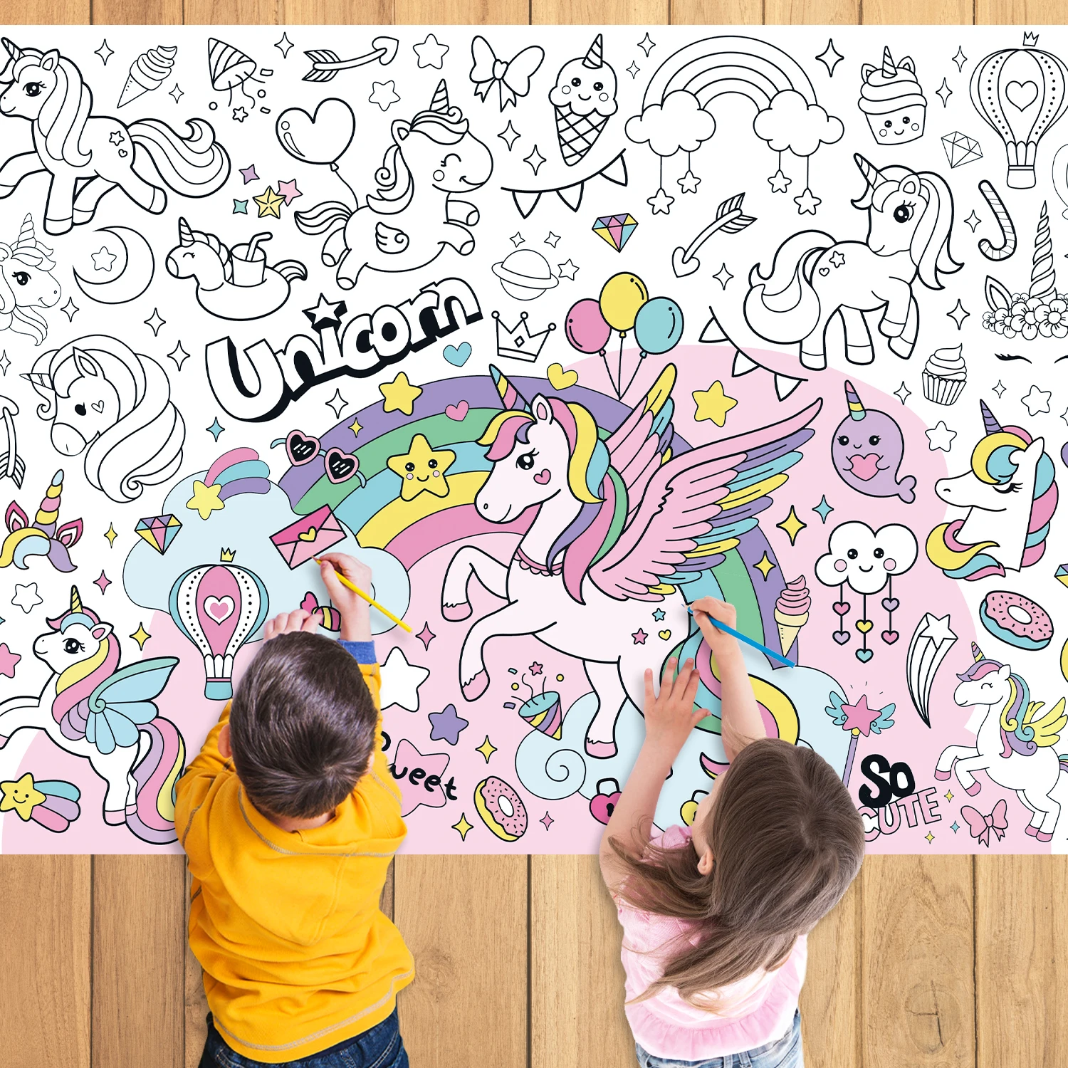 Libros para colorear de unicornio de 110x80cm para niños, póster para colorear, mantel grande para colorear para niños y niñas, suministro para