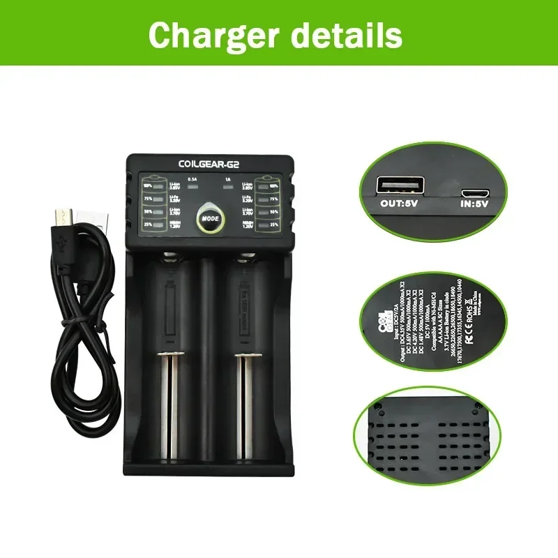 100% brand new original high-quality 26650 5000mAh 3.7V 50A lithium-ion rechargeable battery 26650A LED flashlight+charger