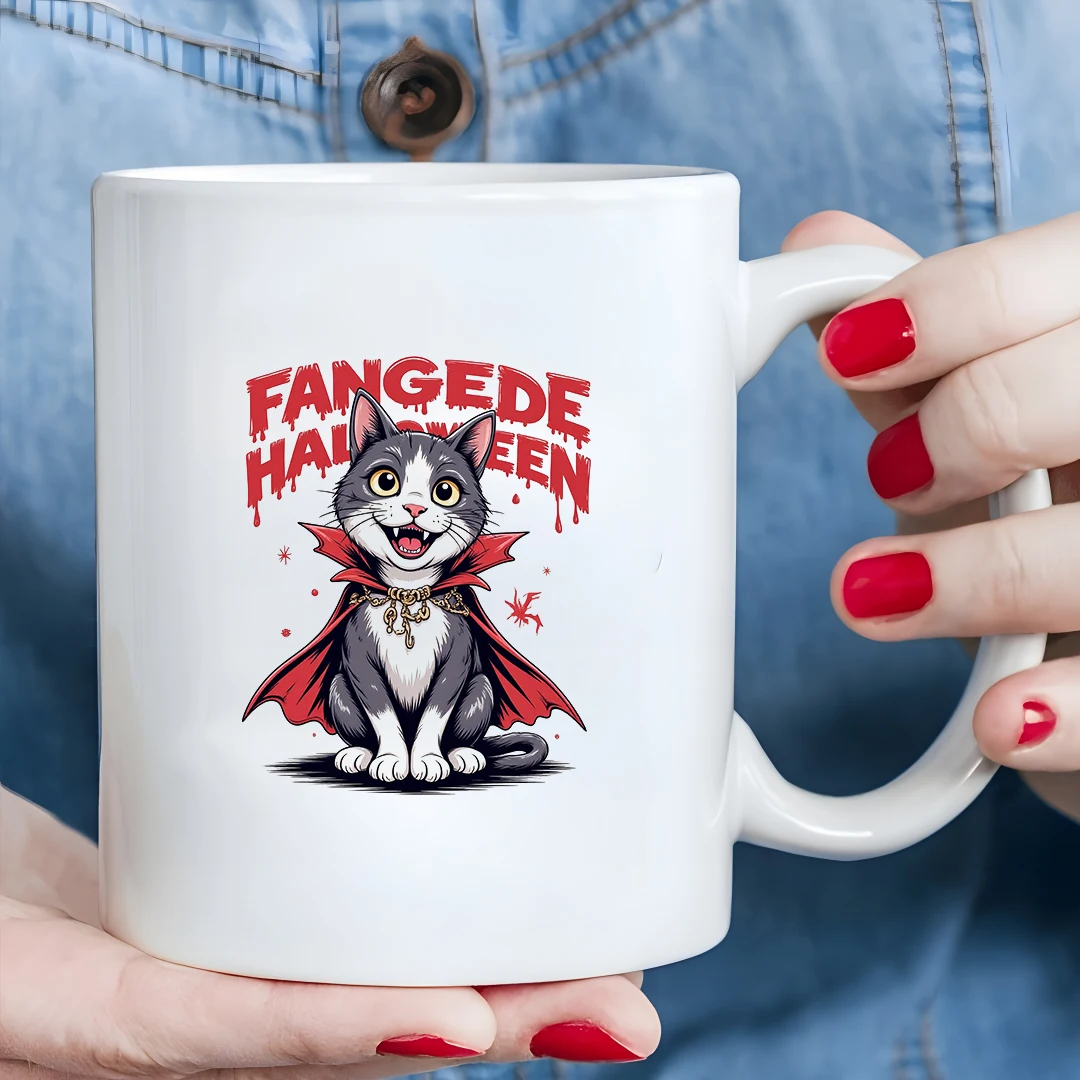 

11oz Vampire Cat Mug Kids' Halloween Cup Hot & Cold Beverage Cup Christmas Gift Home & Office Cup