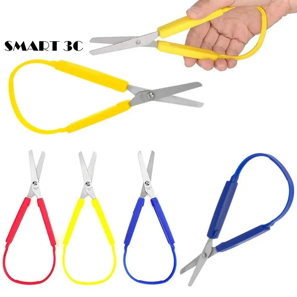 Loop Scissors Colorful Grip Scissors Loop Handle Self-Opening Scissors Adaptive Cutting Scissors for Children