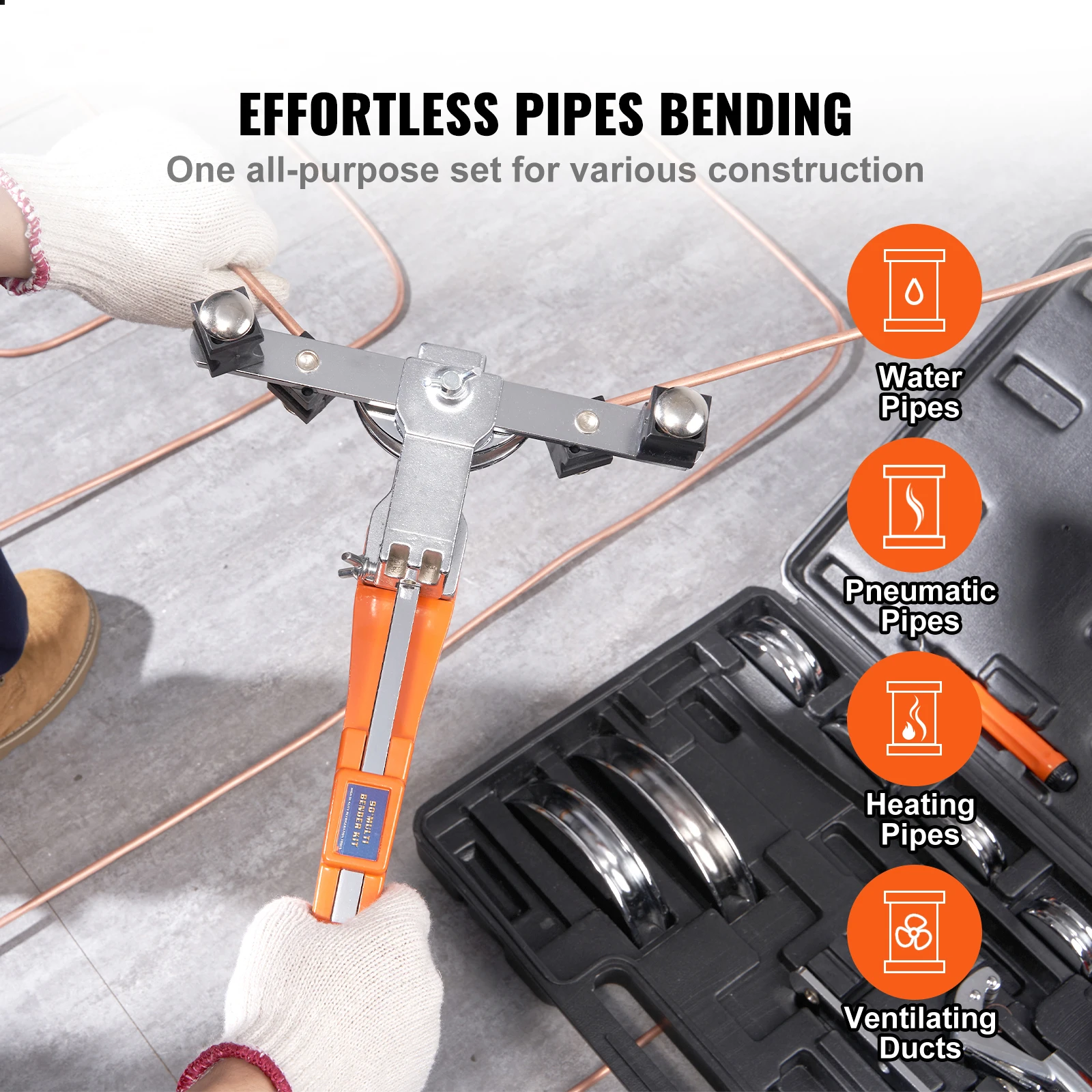 VEVOR Pipe Tube Bender Ratcheting Reverse Tubing Bending Tool with 7 Dies Pipe Cutter for Air Conditioning Refrigerator Repair