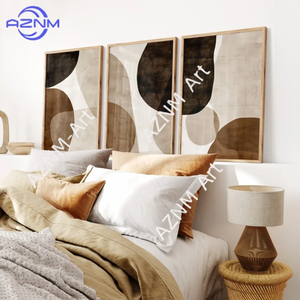 Printable Emerald Beige Abstract Wall Art,Organic Shape Simple Brown Gallery Wall,Contemporary Home Living Room Bedroom Decor