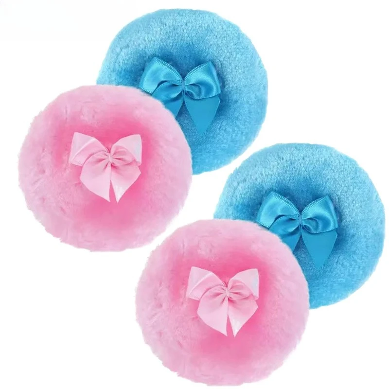 Ultraweicher, großer, flauschiger Puderquaste, rosa Schleife, waschbar, wiederverwendbar, Velours, für Gesicht und Körper, Puderquaste, lose Puderquasten, Make-up-Werkzeuge, 1 Stück