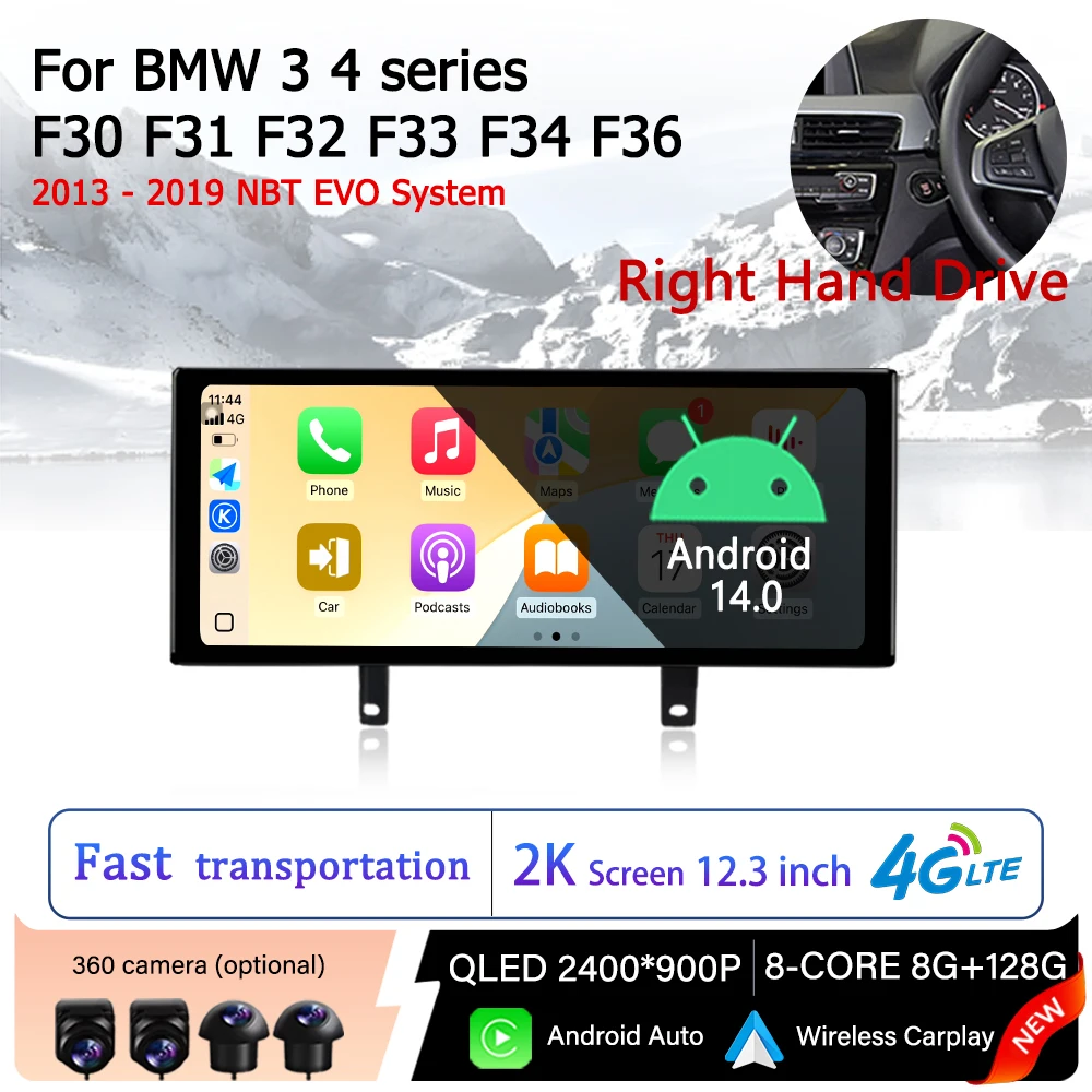 

Car Accessories RHD for BMW 3 4 series F30 F31 F32 F33 F34 F36 2013 - 2019 NBT EVO System 8G+128G Android 14 Multimedia Display