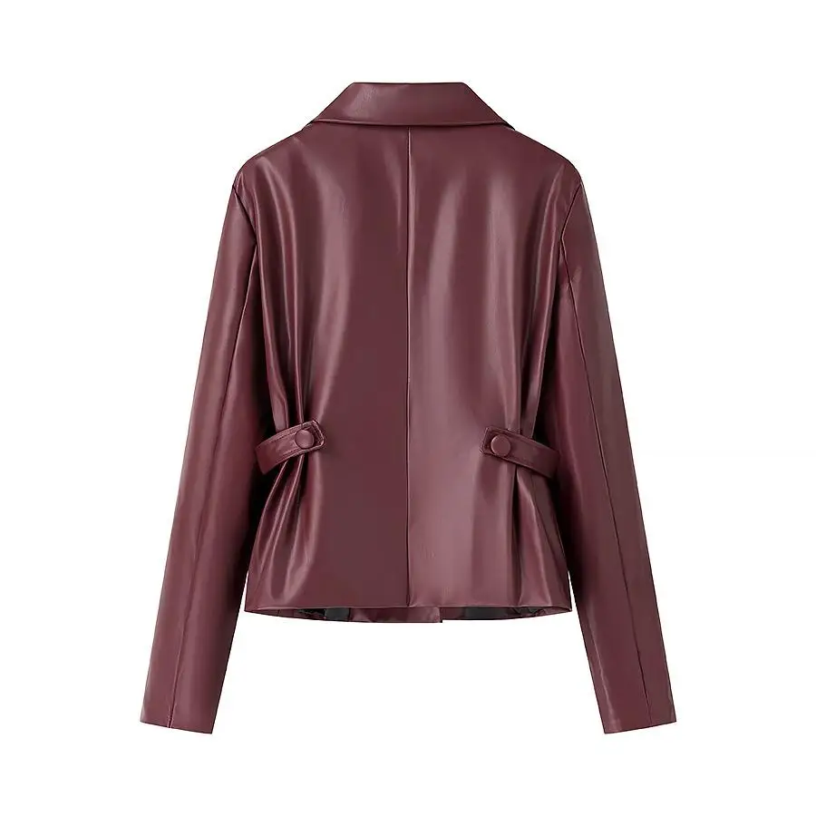 Faionable – ensemble Jaet en cuir pour femmes, coupe cintrée, tissu Polyester, manteau Long Sve ort, Double boutonnage, couleur Pure