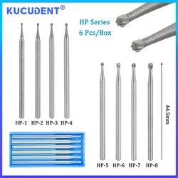 KUCUDENT 6 Pcs Dental Tungsten Carbide Bur Dia. 2.35mm HP Series Round Head Cuttering Burr Low Speed Handpiece Drilling Bits