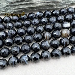 2Strands 14mm Large Faceted Natural Black Lace Agates Round Loose Beads For DIY Jewelry Making MY240108