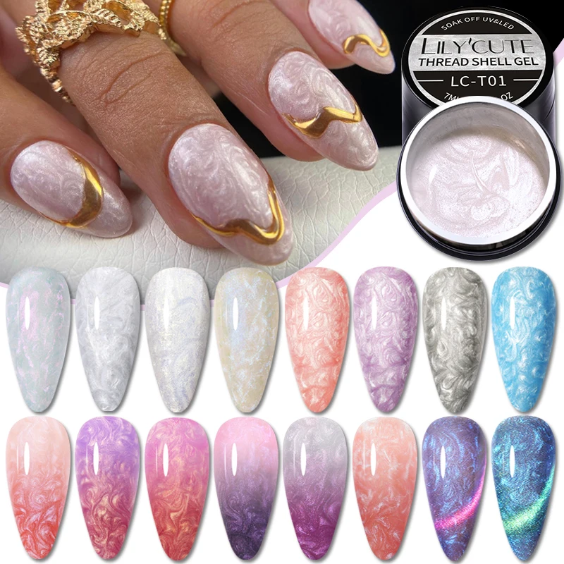 LILYCUTE 7ML Thread Shell Nail Gel Polish 3D Aurora Pearl Shell Vernis Semi Permanent Soak Off UV DIY Design Nail Art Varnish