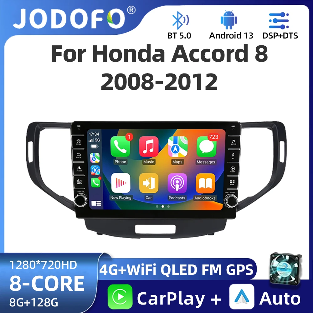 

Jodofo Android 13 GPS Navigation Wireless CarPlay Auto Radio for Honda Accord 8 2008 - 2012 Stereo Multimedia Player QLED Screen