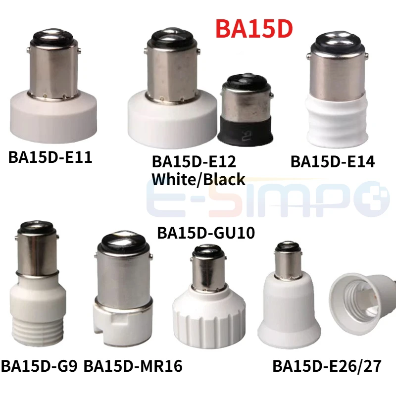 

BA15D TO E11 E12 E14 E26/27 G9 MR16 GU10 Black/White LED CFL Lamp Holder Light Socket Converter Extension Adapter CE RoHS