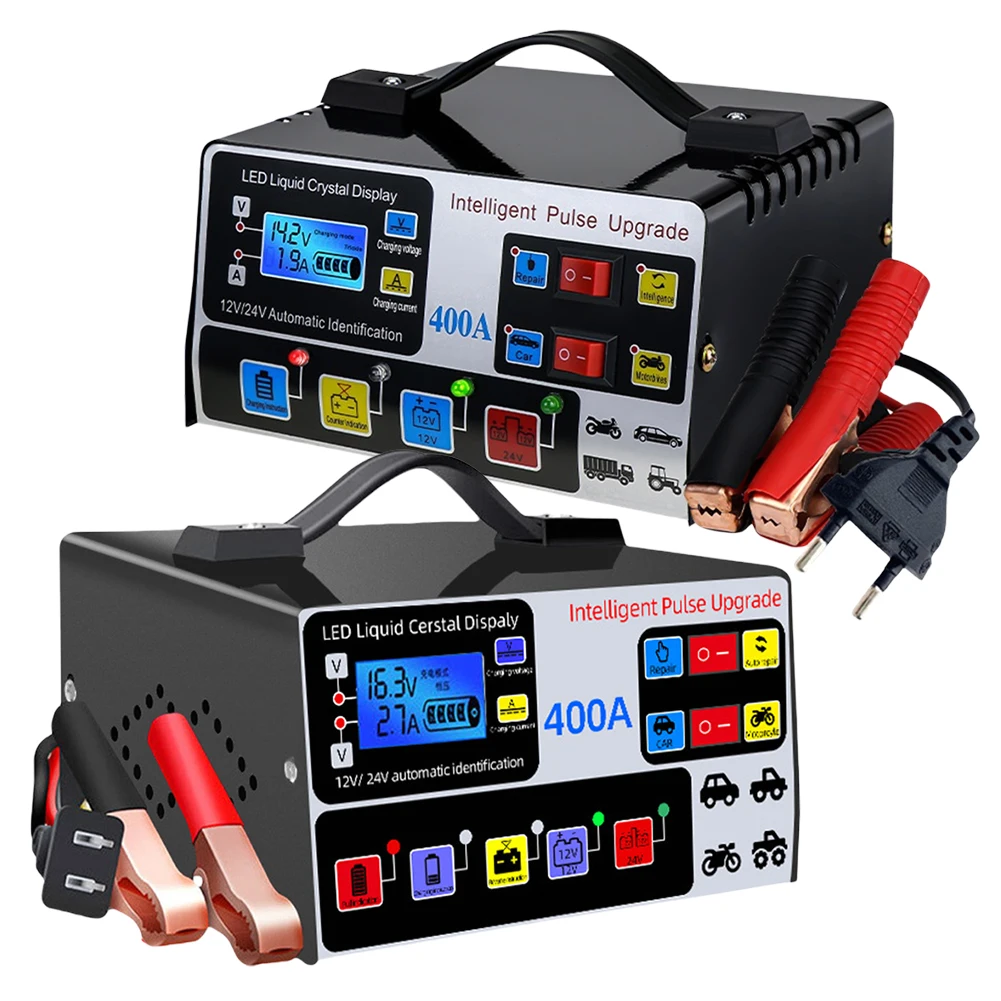 400A Heavy Duty Smart Battery Charger 220W Car Battery Charger Battery High Power Fast Charger Intelligent Pulse Repair Charger