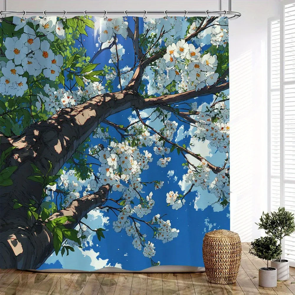 

Blooming Cherry Blossom Tree Waterproof Mildew-Resistant Shower Curtain - Spring Design for a Fresh Bathroom Décor Experience
