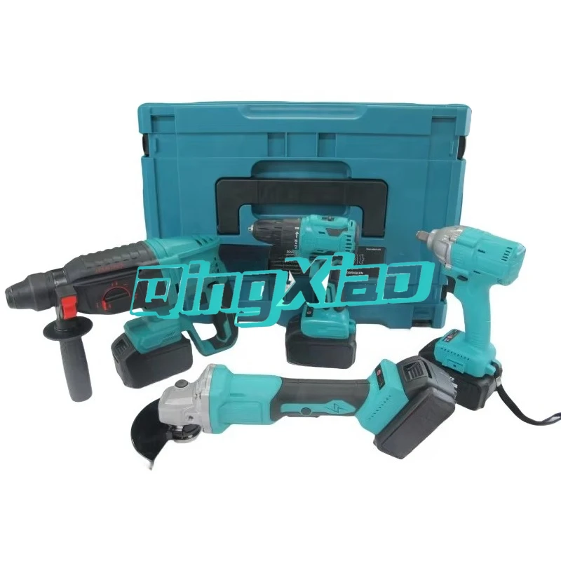 Conjunto de Ferramentas Elétricas 4 Peças: Martelo Elétrico, Furadeira, Esmerilhadeira e Chave Elétrica - Kit Completo para Instalação de Hardware