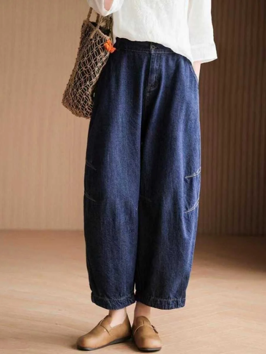 

Retro Women's Jeans Loose Wide Leg Spring Summer Slimming Loose Nine-Piece Small Size Cabbage Pants l Waist Denim