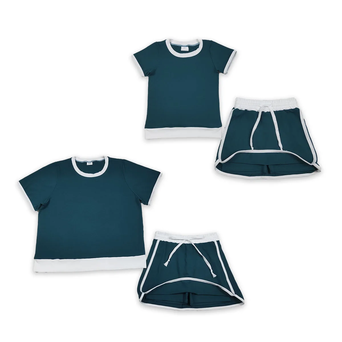 Kids Girl Baby Adult Women Summer Short Sleeve Top Skirt Shorts Line Cotton Clothes Sets Parent-child Matching Children Clothing