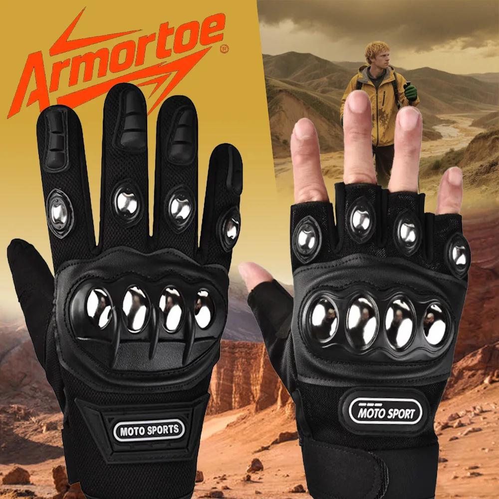 

ArmorToe Military Tactical Gloves Steel Knuckle Fingerless Combat Training Motorcycle Impact Protection #Armor8050