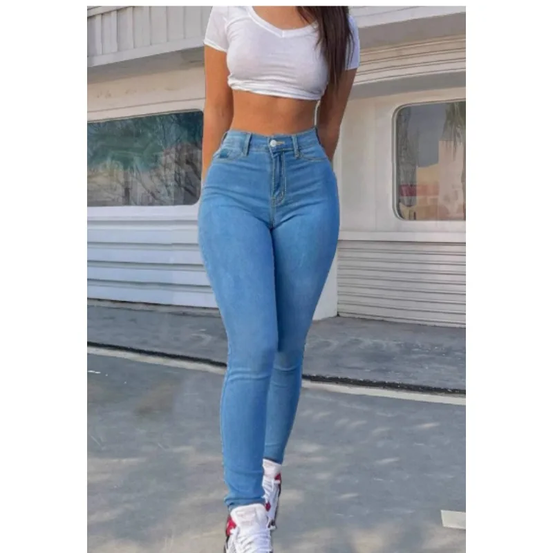 

Fashion New Women's Jeans Solid Color Denim Pants Skinny Jeans High Waist Slim Fit Jeans High Street Elastic Skinny Pants