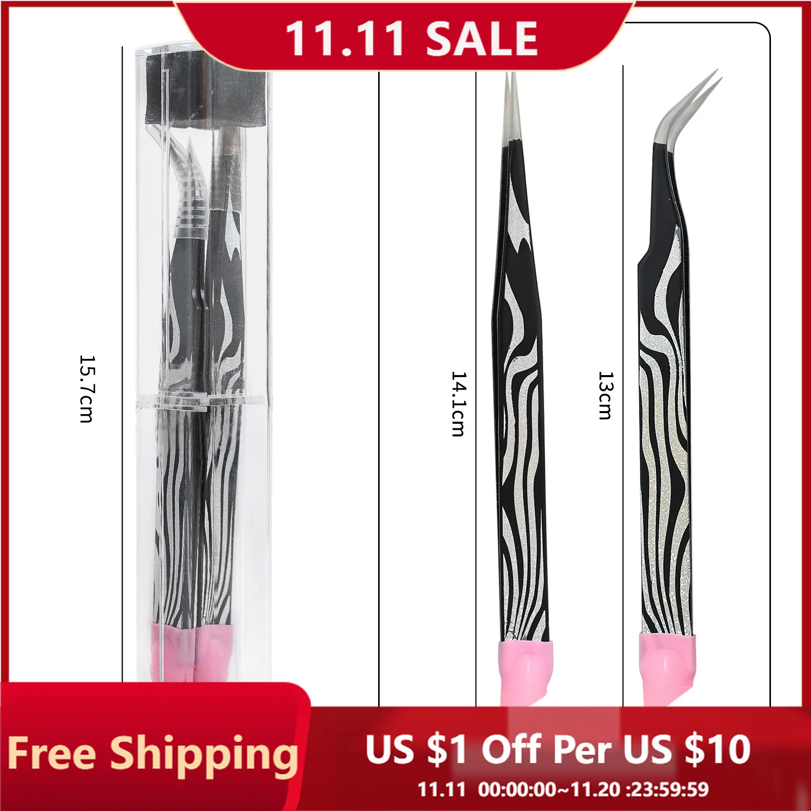 

2pc Stainless Steel Double Ended Nail Art Tweezers | Unscented Body Use for Rhinestones, Eyelash Extensions & Makeup Tools