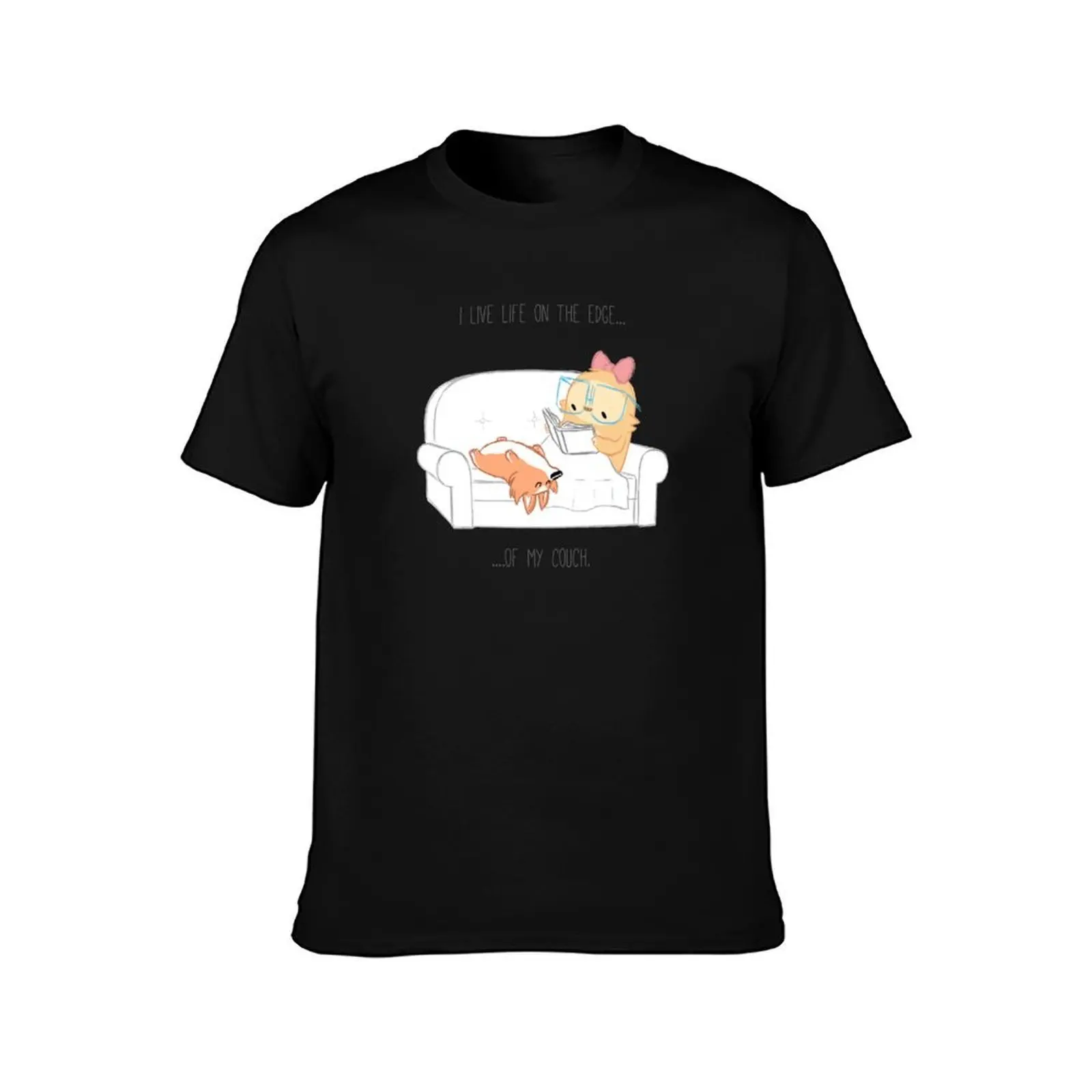 I live life on the edge...of my couch. T-Shirt, Summer Casual Cotton Tee, Oversized Streetwear Tops, Vintage Graphic Print