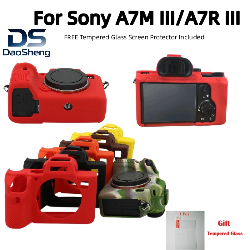 Silicone Protective Case For Sony A7M III/A7R III Dustproof Scratchproof Skin Soft Camera Cover Bag + 1PCS Free Tempered Film
