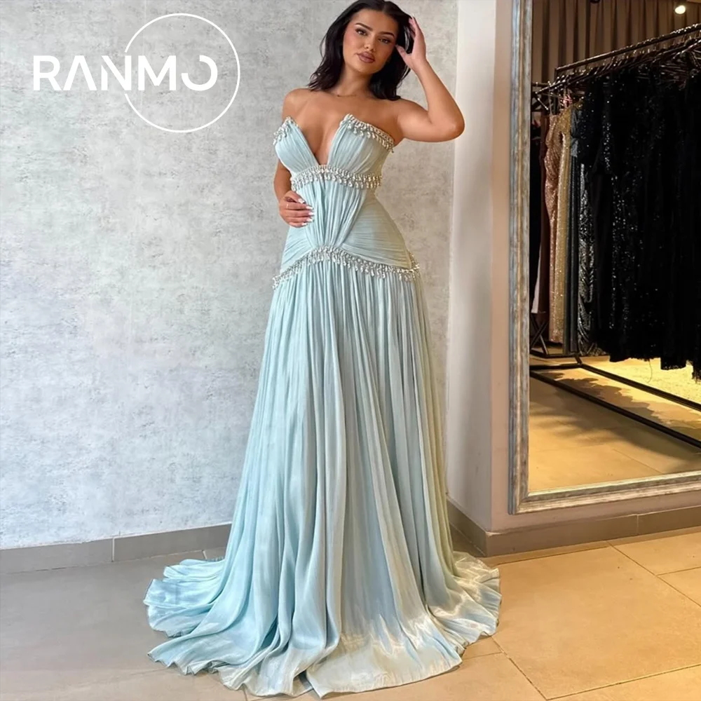 

Ranmo Elegant A-line Strapless V-Neck Wedding Dress 2026 Bridal Gown Sleeveless Beading Pleat Customized Sweep Train New Dress