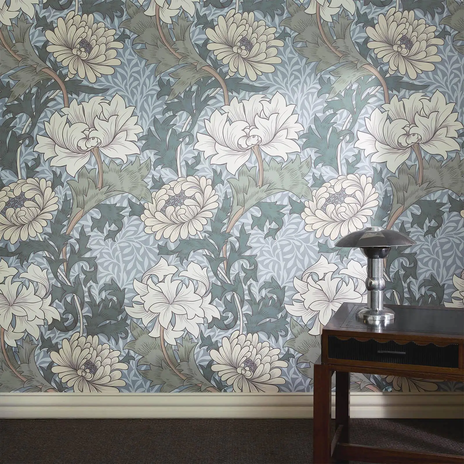 Customized wallpaper green cream blue background flower wallpaper living room bedroom whole house covering wallpaper 3d murals