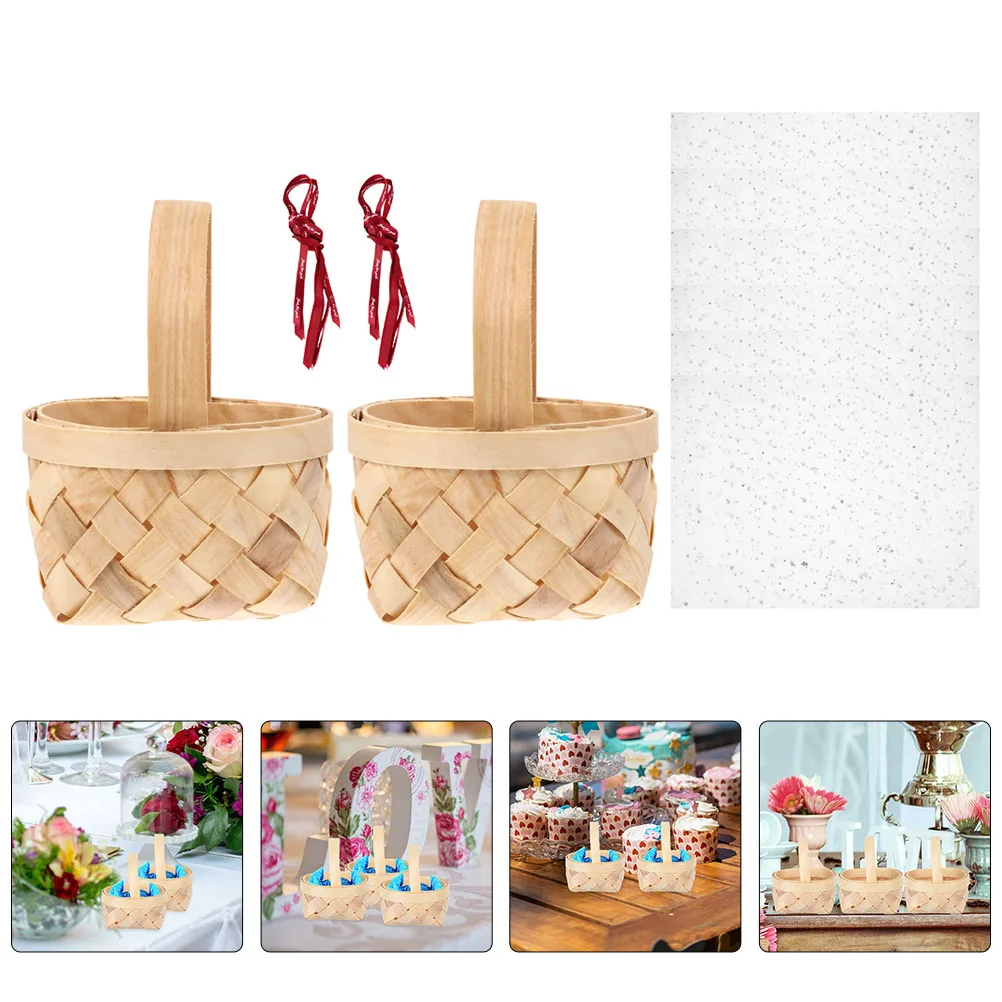 

2 Pcs Handheld Wedding Candy Basket Mini Guest Woven Small Baskets for Gifts Storage Picnic Accessory