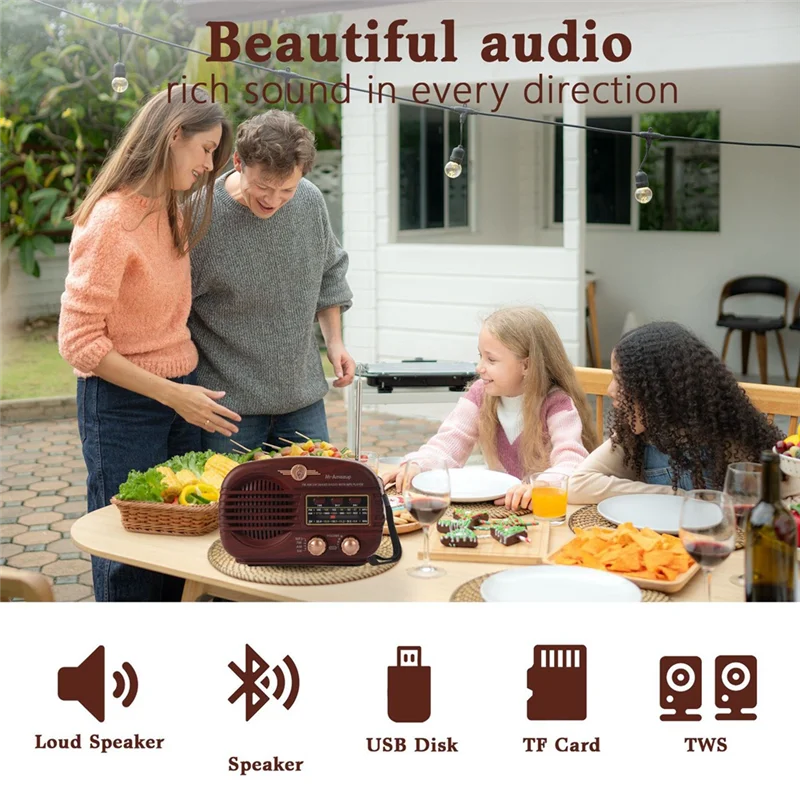 【EN stock】Transistor AM FM Bluetooth Radio Retro Portátil con pilas USB Reproductor de música Marrón