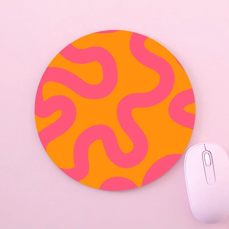 Swirls Abstract Blue Orange Pink Lines Art Custom Made Round Non-Slip Black And White Mouse Mat Pad For PC Mac Computer